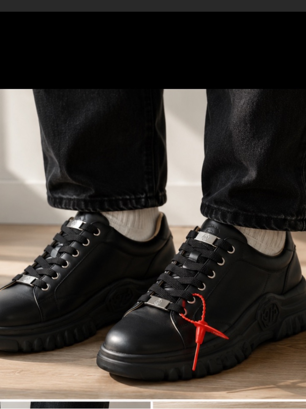 Philip Plein Black Low-Top Sneakers with Red Accent
